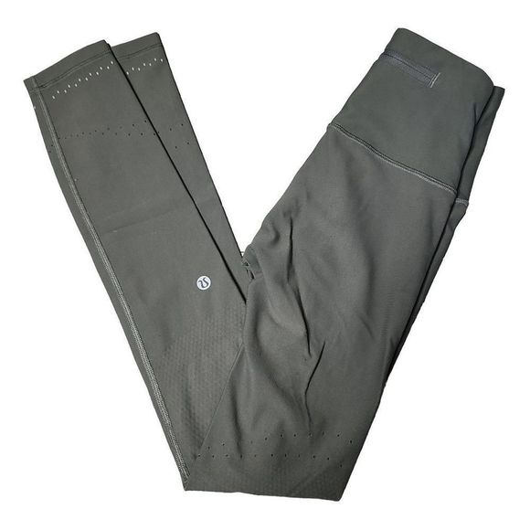 Lululemon olive green mid rise reflective laser cut mesh knee running tight 27" - Picture 1 of 5